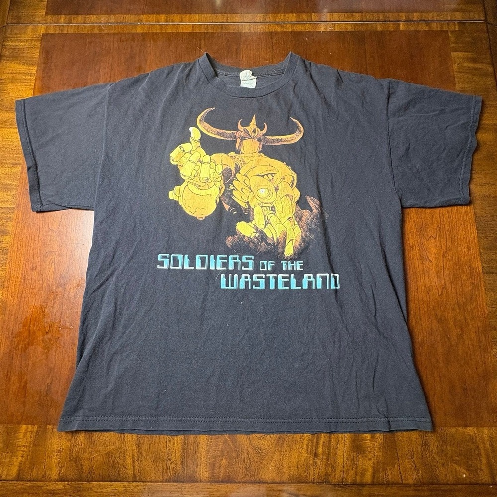 Soldiers of the Wasteland Anime Mecha Black Graphic T-Shirt 22x26 Y2K